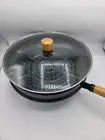 Black Ceramic Nonstick Wok Frying Flat Bottom 12.5" Fry Pan w/ Lid & Steam Rack