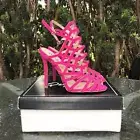 Qupid Women Hot Pink Caged Cut-Out Backless Strappy High Heeled Dress Sandals 6