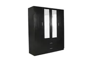 Design Square Modern 4-Door 2-Drawers Wardrobe Closet Clothes Storage Cabinet With Mirror - Black