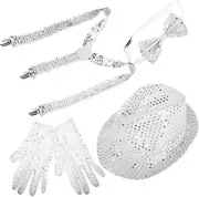 [BESTYASH] Disco Carnival Party Sequin Hat Set Glitter Fedora Bow Ties for Men Jazz Cap for Parties