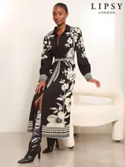 Lipsy Monochrome Petite Button Through Midi Belted Shirt Dress (E87885) | $73