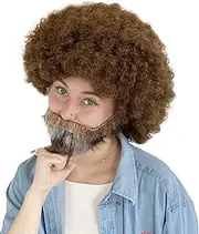 80's Painter Afro Wig with Full Beard and Mustache Set, Adult, Kids, Pet, and Combos - Brown - Adult