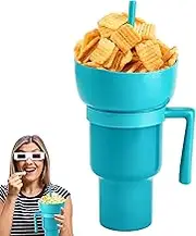 PIDUDU Drink and Snack Combo Cup-2 In1 Snack Tumbler Cup，Reusable Snack and Drink Cup，Leakproof Portable Travel for Home Cinema，Trip，Stadium，Birthday Parties，Stadium (Blue)