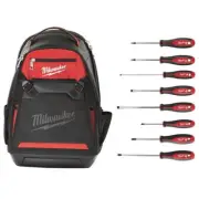 Milwaukee Jobsite Tool Backpack 35-Pockets Padded Harness + (8) Screwdriver Set