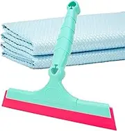 2 Pack Microfiber Glass Cleaning Cloth & 1 Silicone Squeegee, Lint-Free, 11.8'' and 7.87'', Blue | High Absorbency for Windows, Mirrors, Stainless Steel