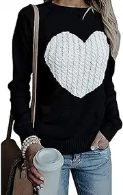 [Cogild] Women's Pullover Sweater Long Sleeve Crewneck Jumper Cable Knit Heart Cute Sweater Tops