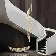 USOR 18-Light High Ceiling Chandeliers LED Modern Gold Crystal Chandelier for Staircase Entryway 3 Colors Dimmable Spiral Large Pendant Light for Luxury Chandelier Living Room (Golden, 18light)