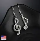 Women Bling Crystal Tassel Earrings Asymmetric Music Treble Bass Clef Stud 0552