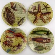 Ricaro Art Glass Hand Made ‘Sea Design’ Glass Plate With Decal Set Of 4 - 20cm