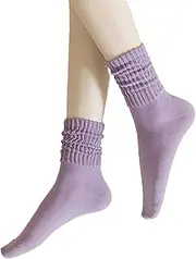 [PLZSITDOWN] Women's Scrunch Crew Socks Retro Cotton Ribbed Sock Summer Light Athletic Slouch Socks, Purple, One Size