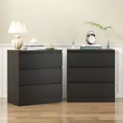 Advwin Bedside Table 3 Drawers Set of 2 Nightstand Side Table Bedroom Storage Furniture Black