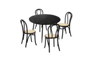 Oikiture 110cm Round Dining Table with 4PCS Dining Chairs Solid Wooden Black