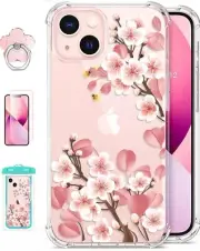 Designed for iPhone 13 Case with Screen Protector +Ring Holder +Waterproof Pouch