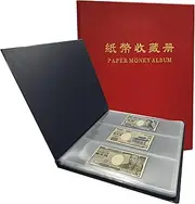 [PCCB MINGT] 3 Rows 60 Slots Multi-Colour Optional Paper Money Collection Album Banknote Display Storage Album with Transparent Background Sheets (Red)