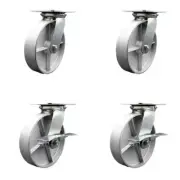 8 Inch Semi Steel Swivel Caster Set with Ball Bearings 2 Brakes Service Caster
