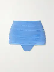[Norma Kamali] Norma Kamali - Bill Ruched Stretch-mesh Bikini Briefs - Blue - small small Blue