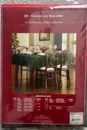 NEW St.Nicholas Square® Poinsettia Holly Green Jacquard Tablecloth 60"x118"/120"