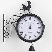 Metal Case Double Side Clock,Double-Sided Outdoor Garden Wall Clock,Cockerel Bell Shape,Indoor/Outdoor Garden