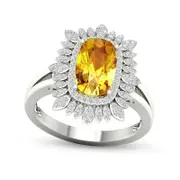 Cushion-Cut Citrine and White Topaz Frame Split Shank Sunflower Ring in Solid 10K White Gold