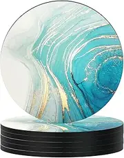 Nipichsha Coasters for Drinks, Set of 6 Cute Absorbent Rubber Drink Coasters for Cup with Non Slip Backing, Kitchen Home Decor Housewarming Gift, Round 4 in, Teal Marble