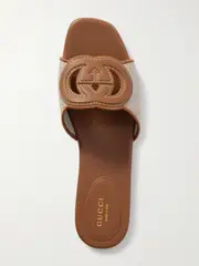 [Gucci] Gucci - Canvas-trimmed Leather Slides - Brown - IT39 IT 39 Brown