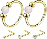 [supsiah] 18G Opal Nose Rings, small earrings, Hypoallergenic 316L Surgical Steel Nose Piercing Jewelry for Men and Women