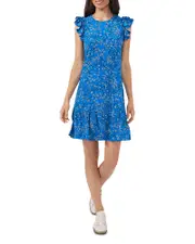 CeCe Garden Floral Flutter Sleeve Crepe Dress