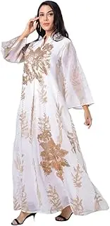 [Bciopll] Golden Sequin Embroidery Dubai Turkey Muslim Hijab Dress Eid Islamic Musulman