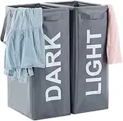 ALINK 26" Tall Slim Laundry Hamper with Handles, 2Pcs/Set Large Thin Foldable Waterproof Double Laundry Basket Bag for Dirty Clothes Storage - Gray