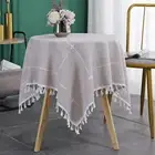 Embroidery Lattice Small Square Tablecloth with Tassel Heavy Duty Rustic Fabr...