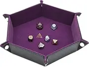 Dice Tray Dice Holder PU Leather Folding Rectangle Tray Purple Velvet for Dungeons and Dragons DND RPG MTG and Other Dice Games