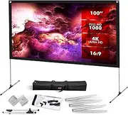 Pyle Projector Screen with Stand - 100" 16:9 HD 4K Portable Lightweight Freestanding Foldable Indoor Outdoor Movie Projection Display with Frame for Home Theater