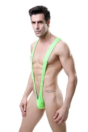 【MG】男士亮綠吊帶泳衣 情趣丁字褲連身泳衣 男用比基尼 角色扮演 搞笑海灘泳衣