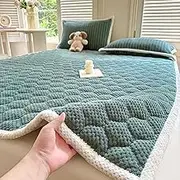 Plush Mattress Topper Washable Anti-Slip Double Bed/Single Bed Mattress Topper Super Soft Plush Bed Sheet with Pillowcase Comfy Velvet Top Mattress Single/Double Size,Green,90 * 200cm