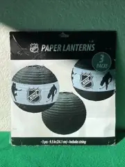 NHL HOCKEY PAPER LANTERNS (3) ~ Birthday Party Supplies Decorations Sports Black