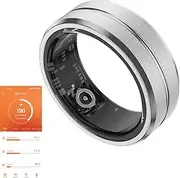 Fitness Tracker Smart Ring, Step Counter for Walking, Heart Rate Blood Oxygen Calorie Sleep Tracker Health Ring, IP68 Waterproof Design, Stainless Steel, 5-7 Days Battery Life, (Silver1 US 8)