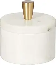 Queenza White Marble Salt Cellar with Lid and Brass Knob, 3 Inch Salt Box