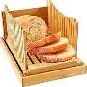 Bamboo Bread Slicer, Bread Foldable Cutting Guide 3 Different Thickness, Bread Slicing Guide Adjustable Width with Crumb Tray, Toast Bread Slicer for Homemade Bread, Bagels, Cakes (Wave)