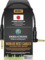 30 CM - Guitar Bass Instrument Cable CUSTOM MADE By WORLDS BEST CABLES – using Mogami 2524 wire and Neutrik NP2RX-B & NP2X-B ¼ Inch (6.35mm) Gold TS Connectors