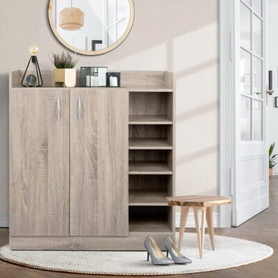 Artiss Shoe Cabinet Wood Storage Rack Shoes Organiser 2 Doors Shelf Cupboard Oak