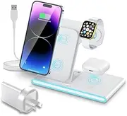 Color rokk Wireless Charger 3 in 1 Foldable Charging Stand Station(with QC3.0 Adapter) for iPhone 1514 13 12 11 Pro/SE/XS/XR,Apple Watch 8/7/SE/6/5,Airpod 2/Pro/3,/Google Pixel 7 (White)