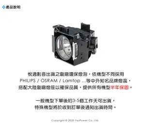 NP12LP NEC 副廠環保投影機燈泡/保固半年/適用機型NP4100W-09ZL、NP4100W-10ZL 悅適影音