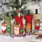 2PCS Christmas Wine Champagne Bottle Cover Dinner Table Decro Party Plaid Linen