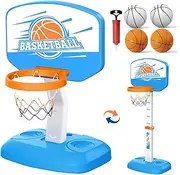Pool Basketball Hoop Poolside, Summer Pool Toys with Adjustable Height, 4 Balls and Pump, Indoor/Outdoor Basketball Hoop and Swimming Pool Games Gifts for Kids Boys Girls