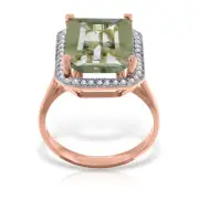 14K. GOLD RING WITH NATURAL DIAMONDS & GREEN AMETHYST