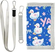 [Yoogain] Cute Cartoon Ducks Deep Blue billfold wallet cool gifts nylon card holder wallet with lanyard, Cute cartoon ducks deep blue, 1 size, Fashion