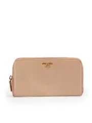 Beige Saffiano Leather Zipped Wallet