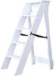 Foldable Step Stool Folding Steps Wood Step Ladders 5 Step White Lightweight Foldable Step Stool Multi Purpose Stepladder Tread Folding Ladders Shelf Staircase Stairway Chair - 300
