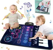 Kids Piano Mat and Drum Toy with 2 Sticks, 2 in 1 Musical Toys for Boy and Girls