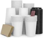 To Go Disposable Paper Coffee Cups,120 Pack with Lids,Sleeves,Straws,Hot/Cold Be